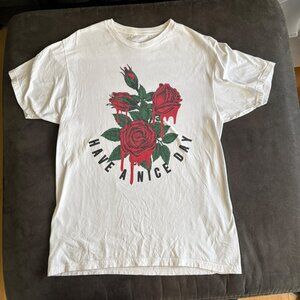 Eight Brand White T-Shirt With Rose Graphic "Have A Nice Day" Print Large